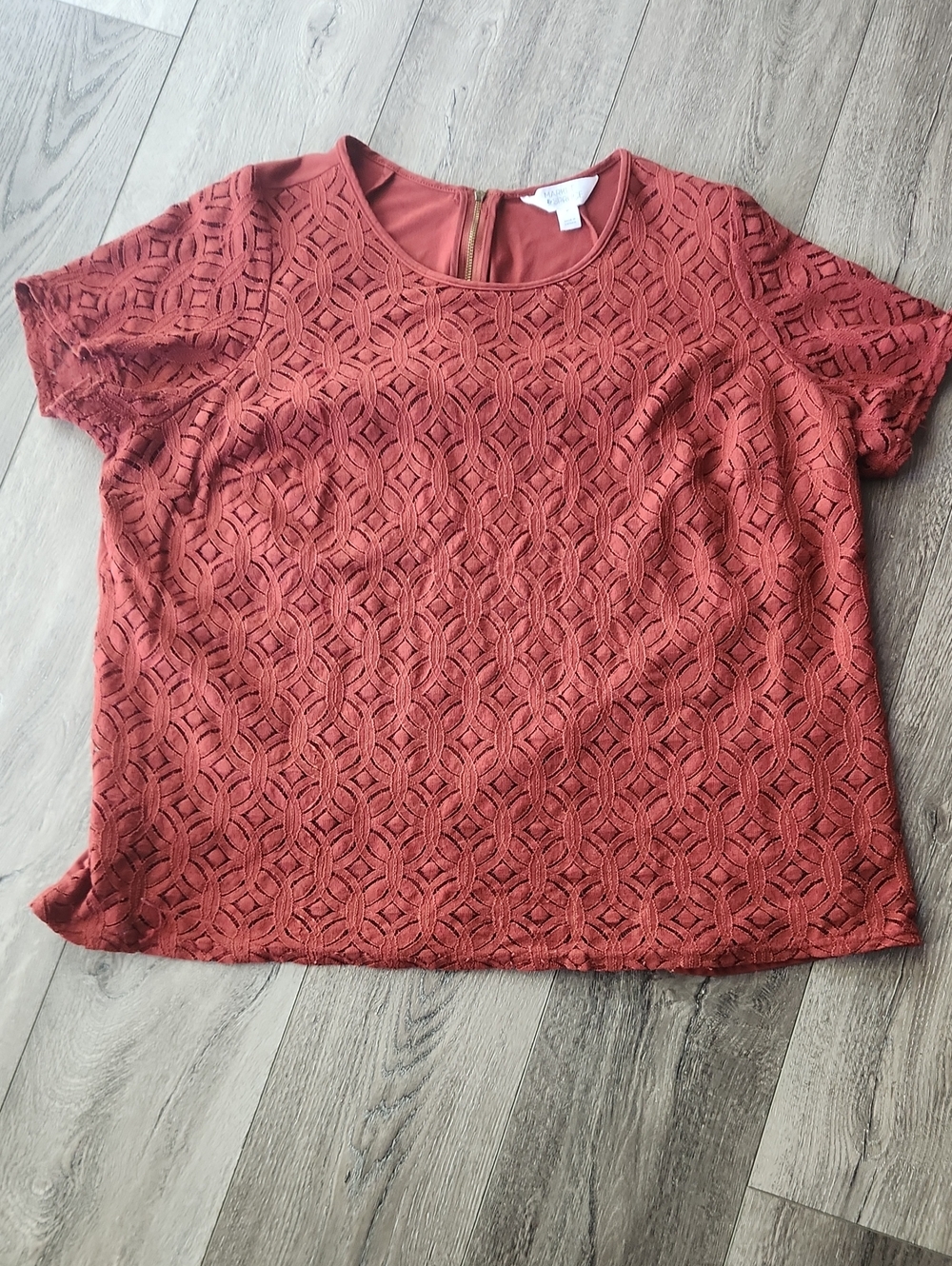 Market & Spruce Rust Short-Sleeve Textured Crewneck Top